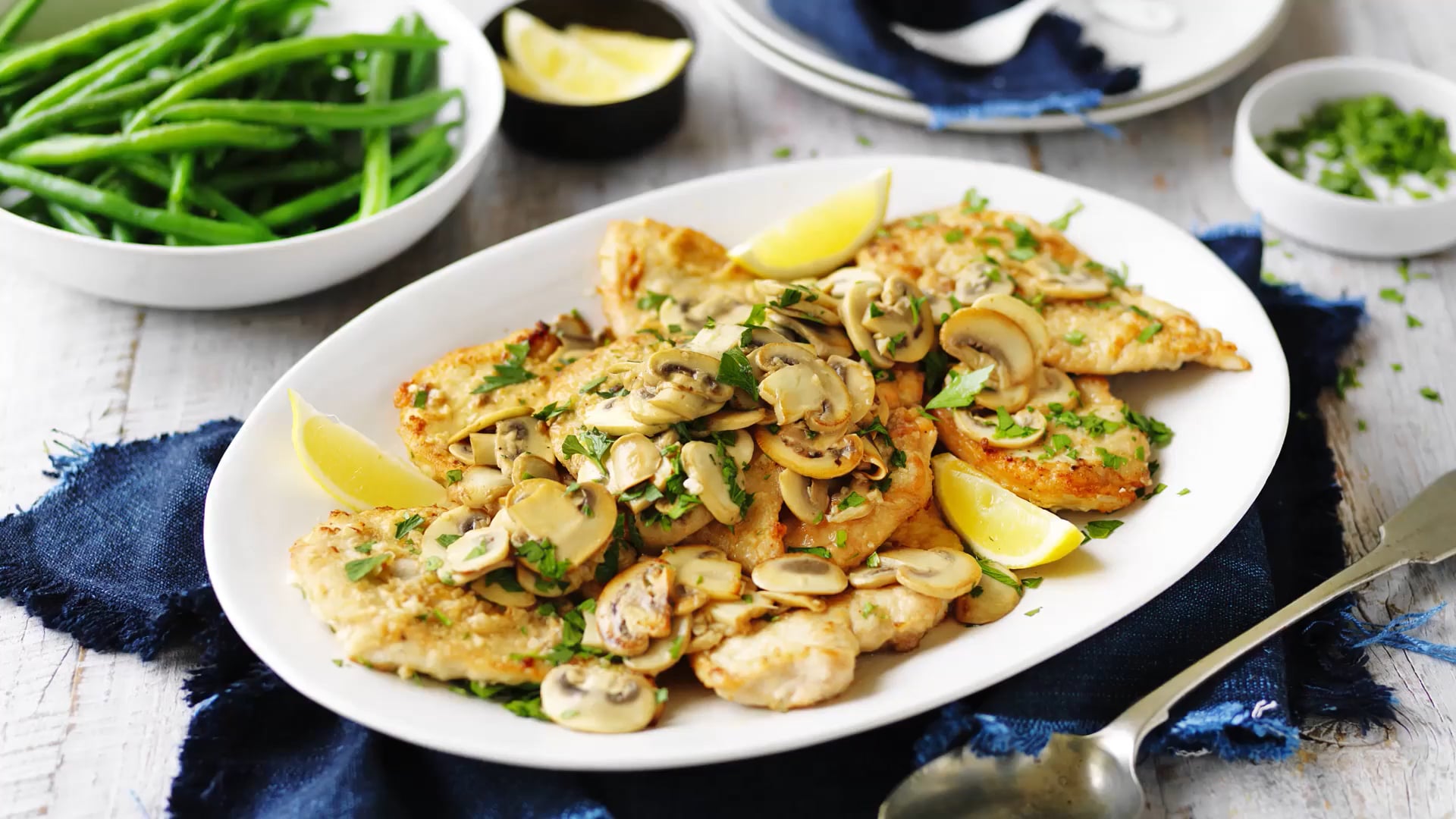 Chicken with mushroom, lemon and garlic